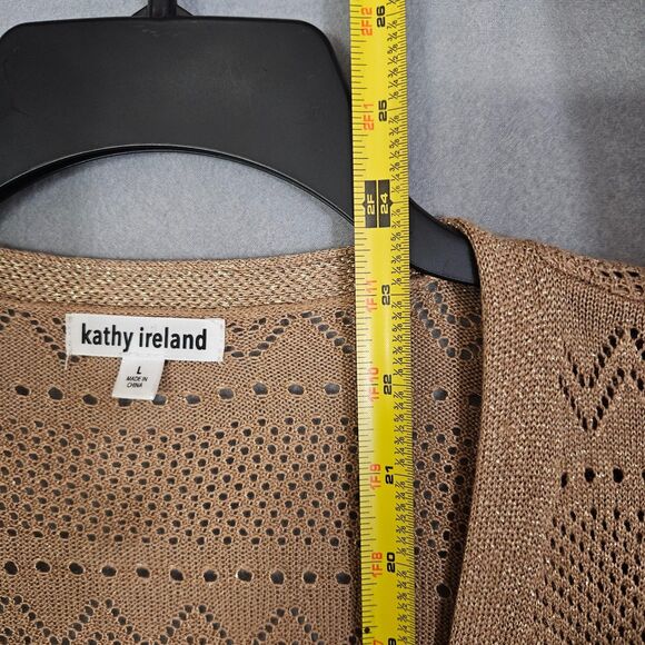 Kathy Ireland Gold Knit Cardigan Size Large Scalloped Hem 3/4 Sleeve - Picture 2 of 7